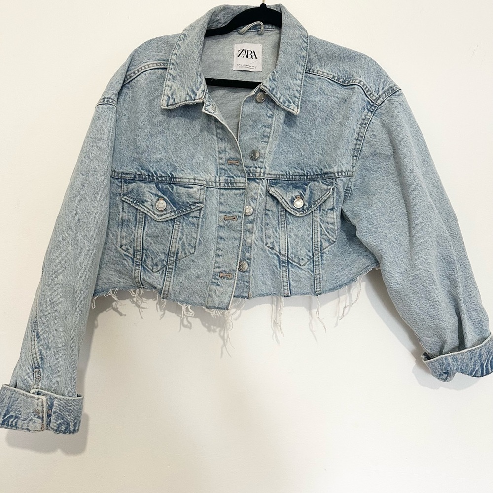 Zara patch pocket denim jacket cropped size medium Streetwear casual